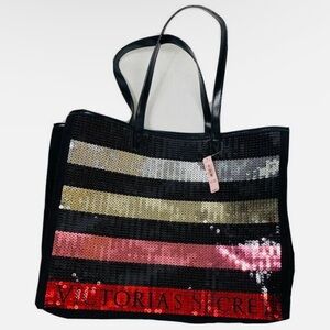 Victoria Secret Striped Sequin Tote Bag